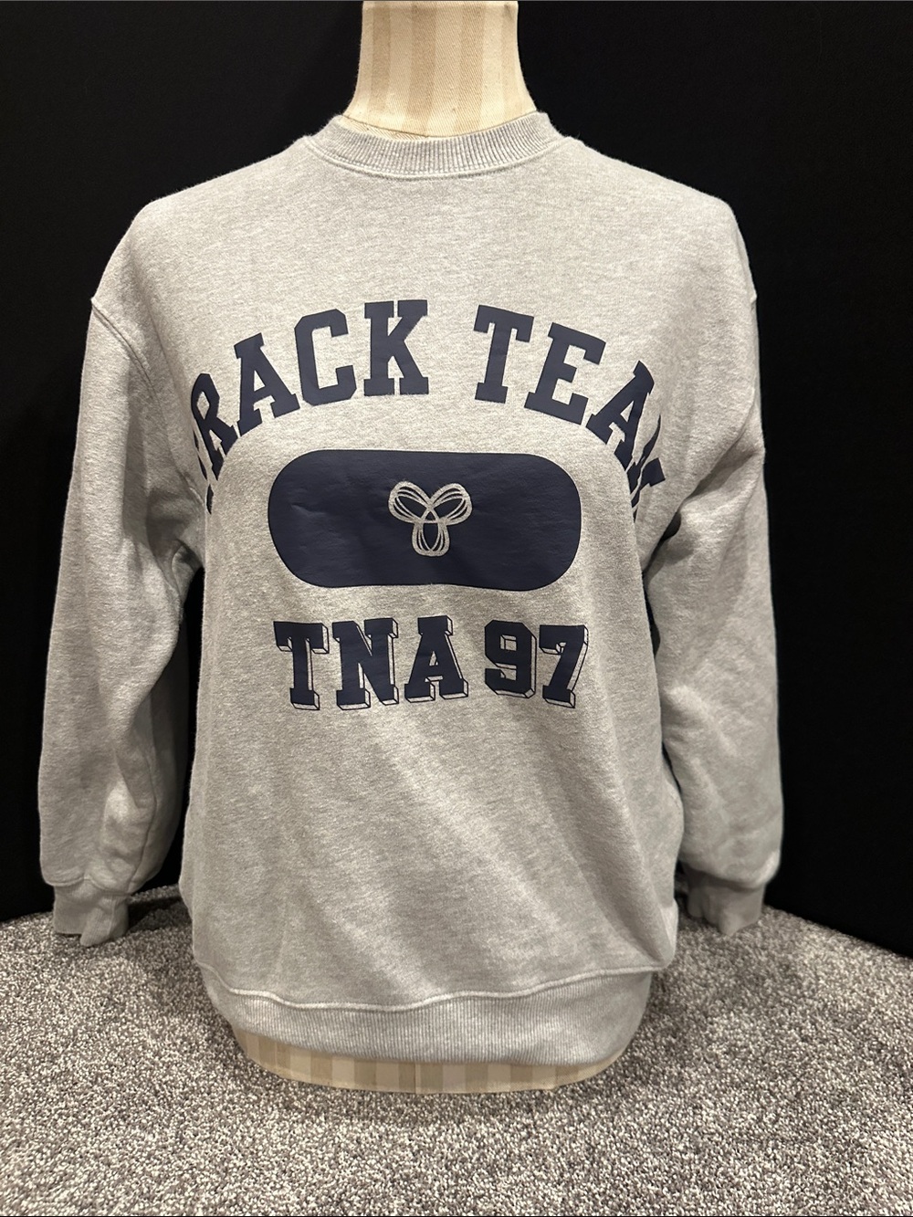 Aritzia Grey Crewneck Sweatshirt with Navy Track Team Graphic